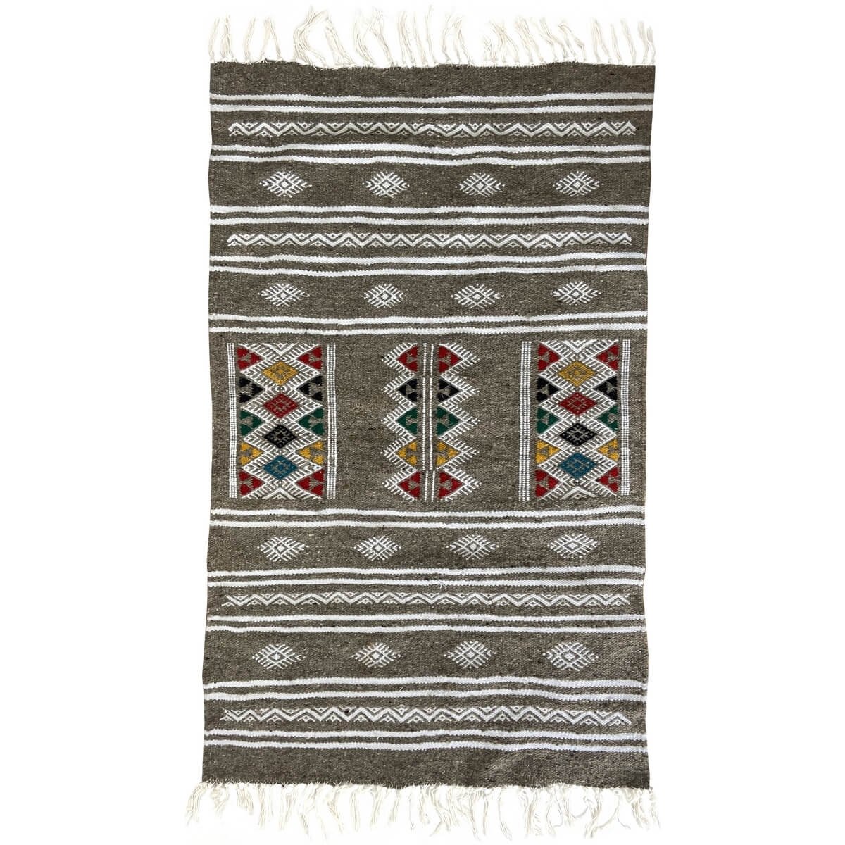 Berber carpet Rug Kilim Cubub 69x112 Grey (Handmade, Wool, Tunisia) Tunisian Rug Kilim style Moroccan rug. Rectangular carpet 10