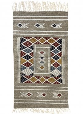 Tapis berbère Tapis Kilim Bezza 58x102 Gris (Tissé main, Laine, Tunisie) Tapis kilim tunisien style tapis marocain. Tapis rectan