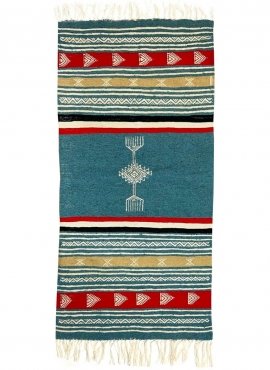Berber carpet Rug Kilim Ebeles 56x116 Blue turquoise/Yellow/Red (Handmade, Wool) Tunisian Rug Kilim style Moroccan rug. Rectangu