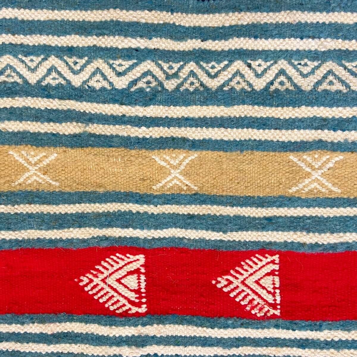 Berber tapijt Tapijt Kilim Ebeles 56x116 Turkoois/Jeel/Rood (Handgeweven, Wol, Tunesië) Tunesisch kilimdeken, Marokkaanse stijl.