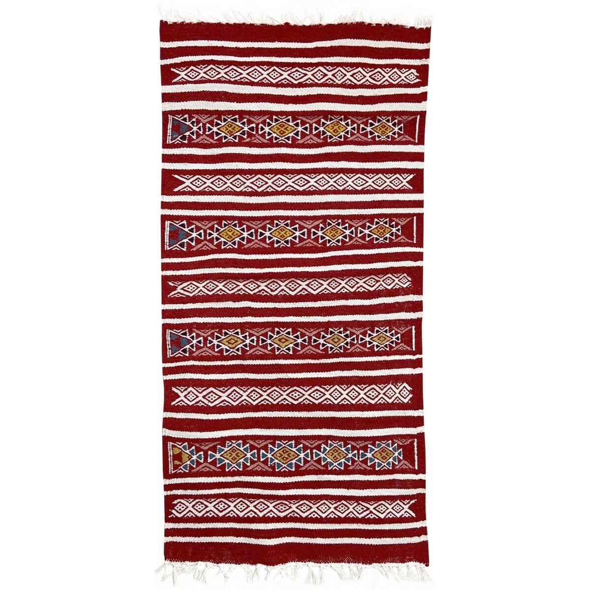 Tapis berbère Tapis Kilim Friqya 57x118 Rouge (Tissé main, Laine, Tunisie) Tapis kilim tunisien style tapis marocain. Tapis rect