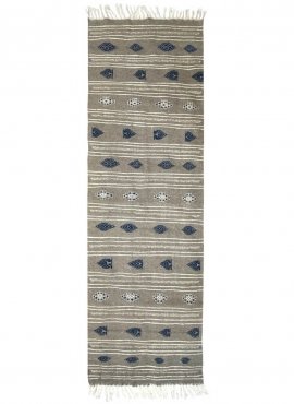 Berber Teppich Teppich Kelim lang Ernoud 73x227 Grau (Handgewebt, Wolle, Tunesien) Tunesischer Kelim-Teppich im marokkanischen S