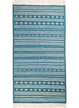 Tapis berbère Tapis Kilim Thegha 112x208 Bleu turquoise (Tissé main, Laine) Tapis kilim tunisien style tapis marocain. Tapis rec