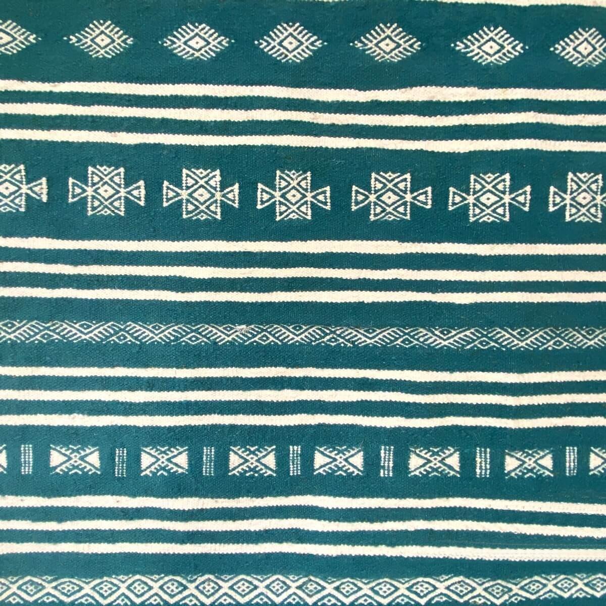 Berber carpet Rug Kilim Thegha 112x208  Blue turquoise (Handmade, Wool) Tunisian Rug Kilim style Moroccan rug. Rectangular carpe