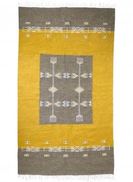Berber Teppich Teppich Kelim Israsen 114x202 Grau/Gelb (Handgewebt, Wolle, Tunesien) Tunesischer Kelim-Teppich im marokkanischen