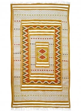 Berber carpet Rug Kilim Tegiza 112x200 Yellow/White (Handmade, Wool) Tunisian Rug Kilim style Moroccan rug. Rectangular carpet 1