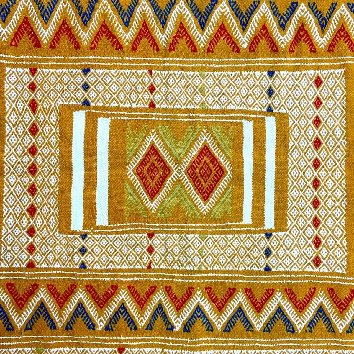 Tapis berbère Tapis Kilim Fahs 100x150 Jaune/blanc (Tissé main, Laine) Tapis kilim tunisien style tapis marocain. Tapis rectangu