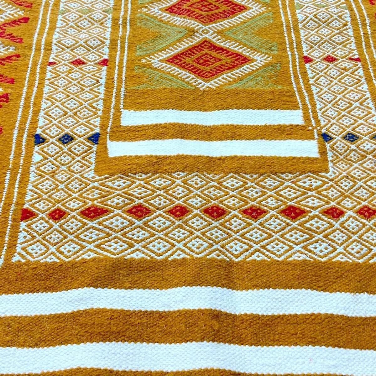 Berber tapijt Tapijt Kilim Tegiza 112x200 Geel/Wit (Handgeweven, Wol, Tunesië) Tunesisch kilimdeken, Marokkaanse stijl. Rechthoe