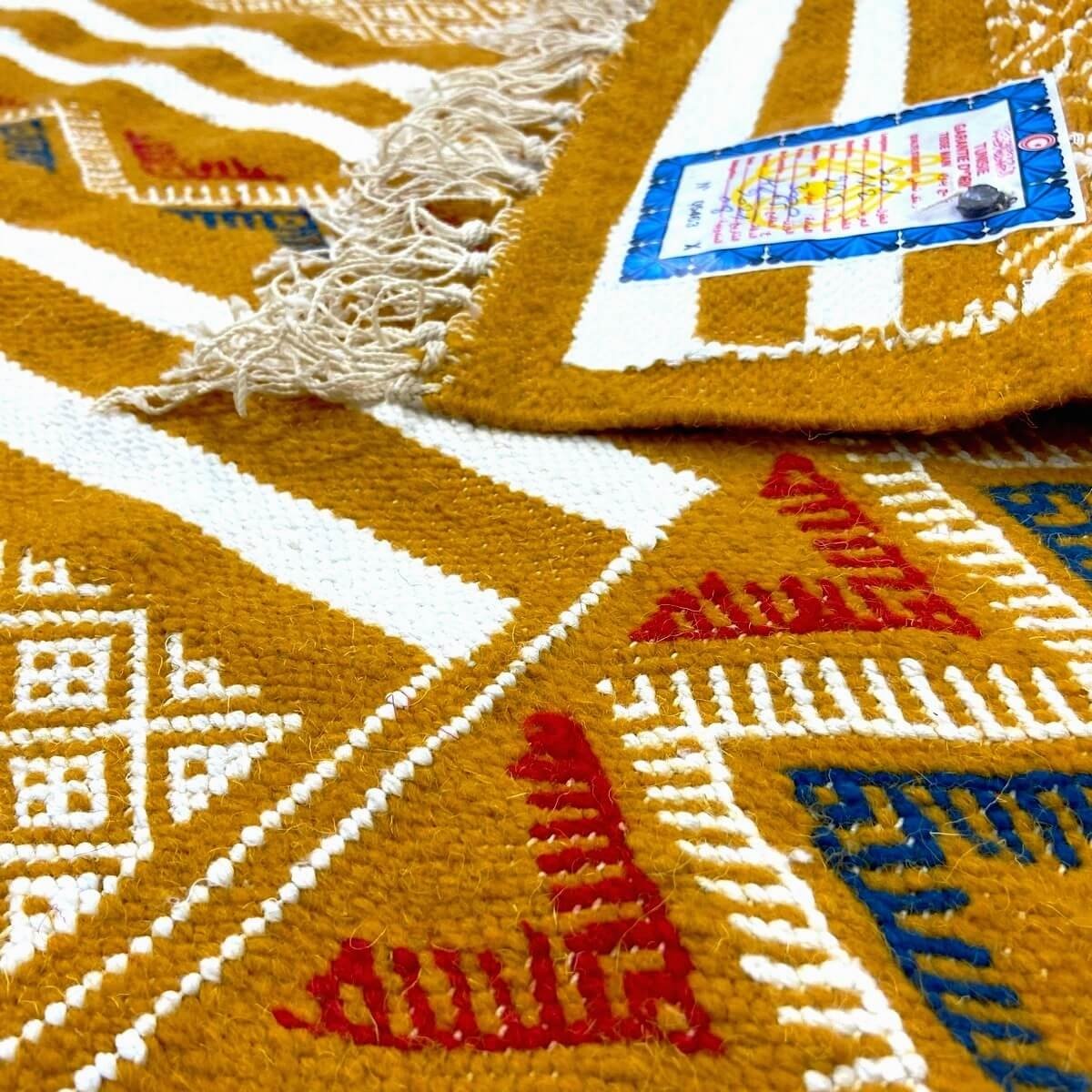 Berber tapijt Tapijt Kilim Tegiza 112x200 Geel/Wit (Handgeweven, Wol, Tunesië) Tunesisch kilimdeken, Marokkaanse stijl. Rechthoe