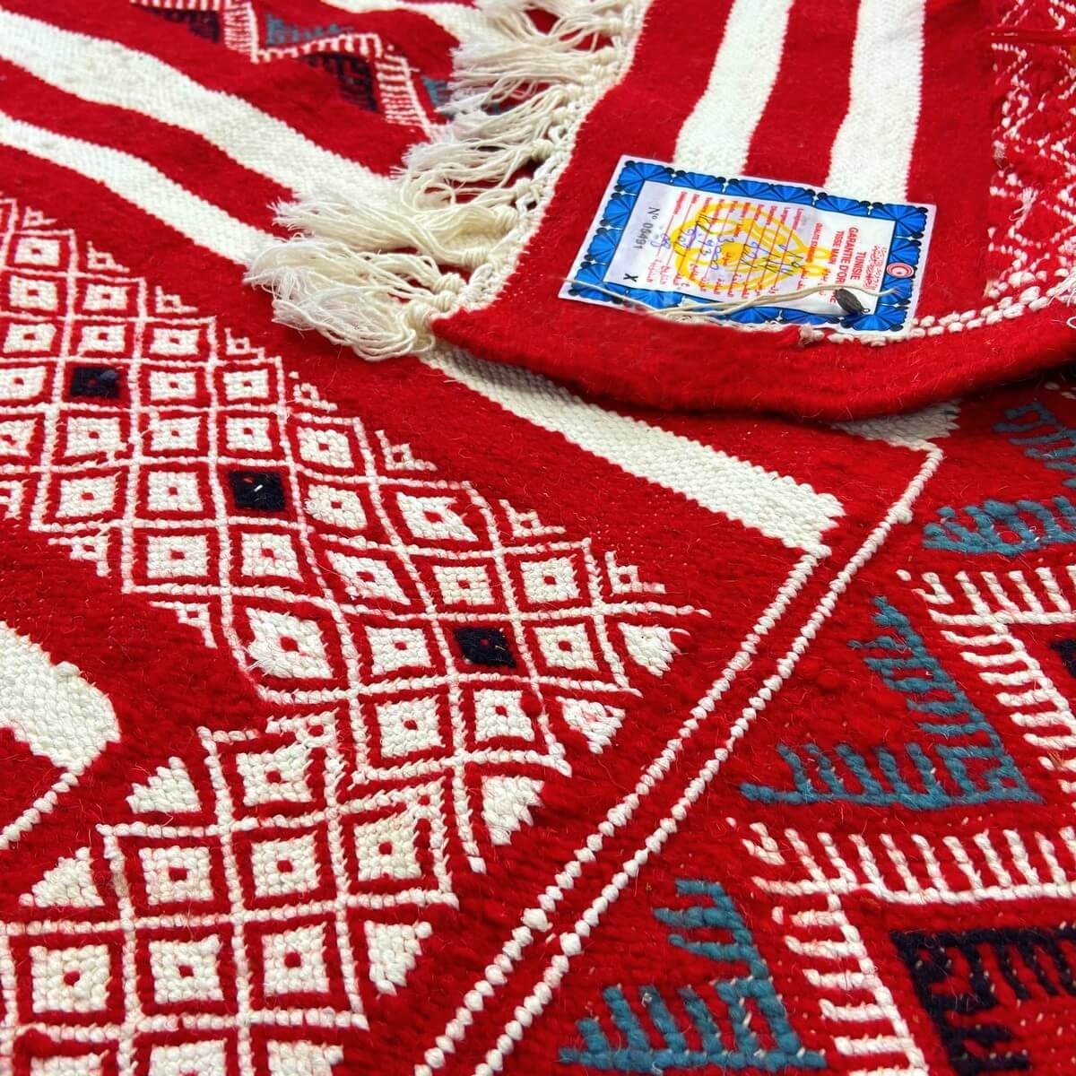 Berber carpet Rug Kilim Yekker 114x194 Red (Handmade, Wool, Tunisia) Tunisian Rug Kilim style Moroccan rug. Rectangular carpet 1