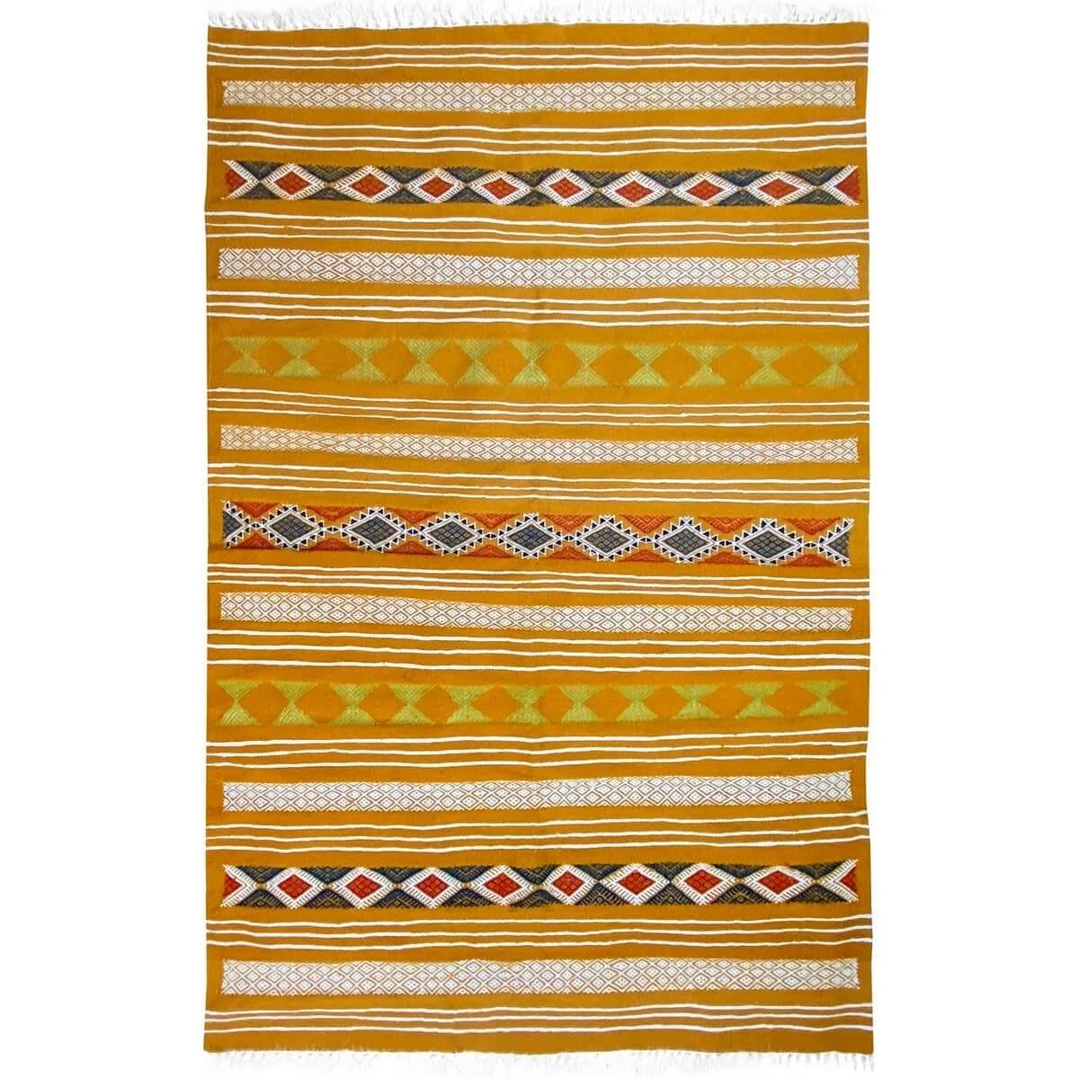 Tapis berbère Tapis Kilim Kadey 123x196 Jaune (Tissé main, Laine) Tapis kilim tunisien style tapis marocain. Tapis rectangulaire