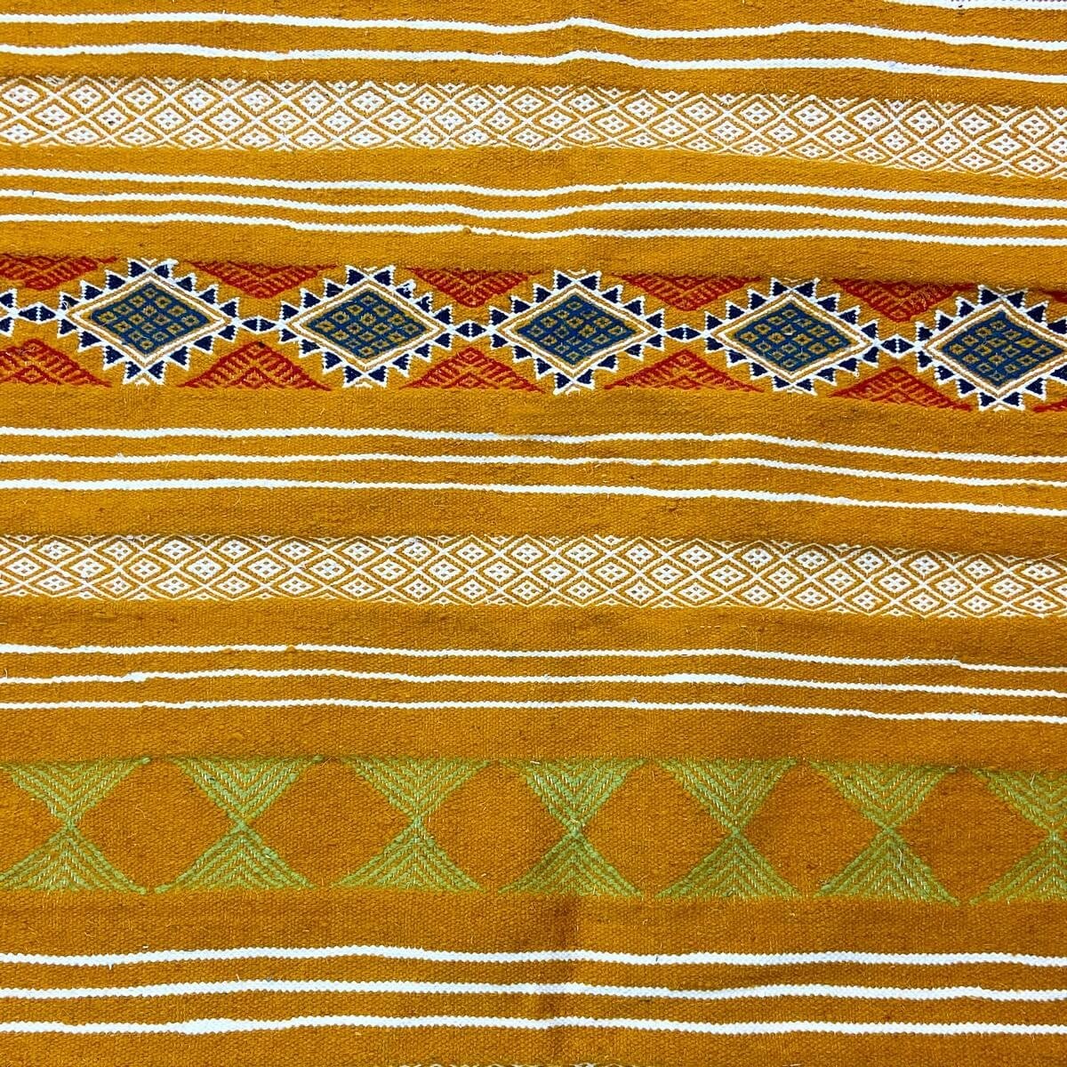 Tapis berbère Tapis Kilim Kadey 123x196 Jaune (Tissé main, Laine) Tapis kilim tunisien style tapis marocain. Tapis rectangulaire