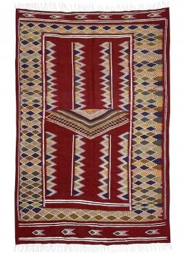 Berber carpet Rug Kilim Ingad 135x240 Red Bordeaux (Handmade, Wool) Tunisian Rug Kilim style Moroccan rug. Rectangular carpet 10