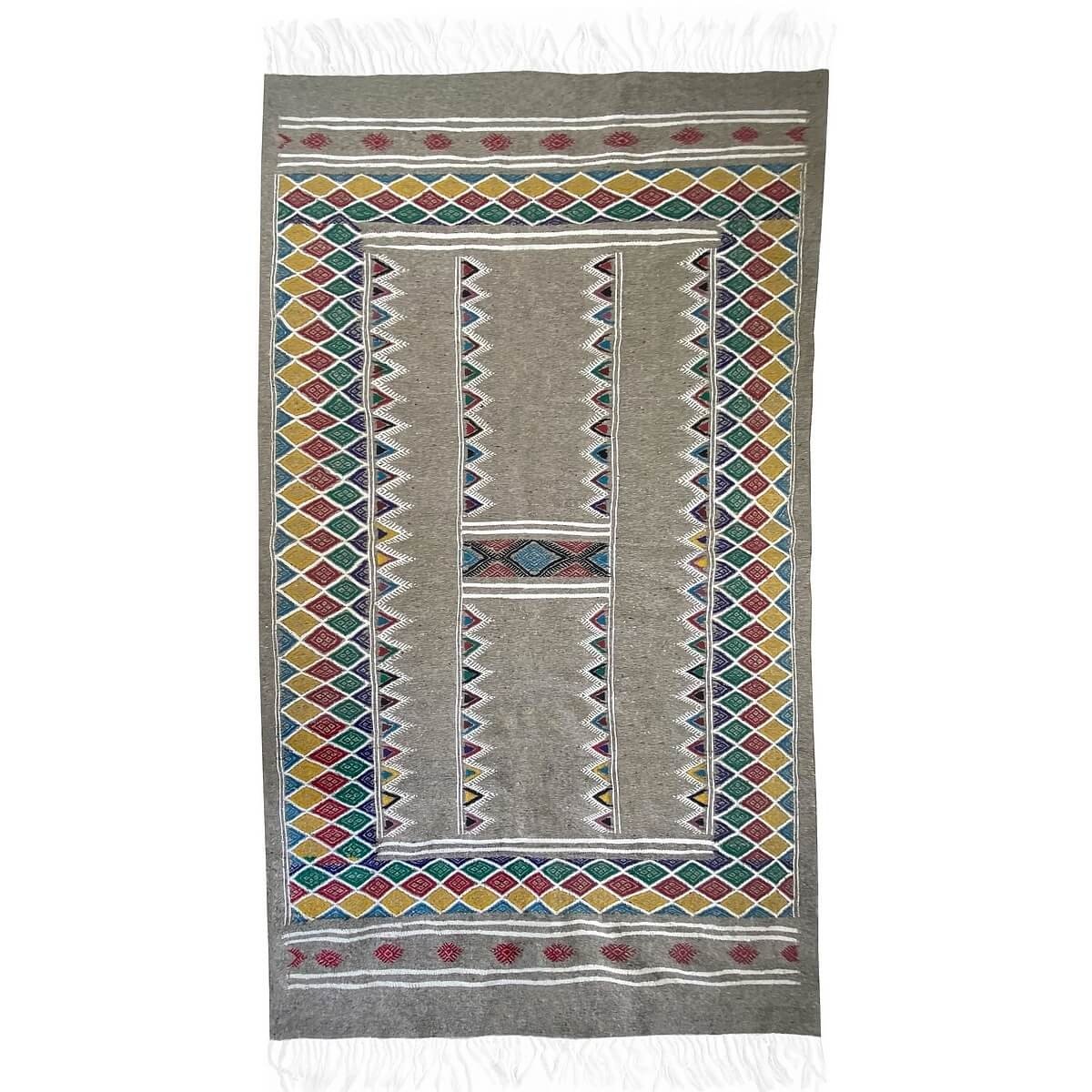 Tapis berbère Tapis Kilim Gayaya 132x250 Gris (Tissé main, Laine) Tapis kilim tunisien style tapis marocain. Tapis rectangulaire