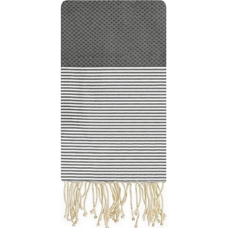 Berber Teppich Fouta Cendre Wabe - 100x200 - Grau - 100% Baumwolle Original Fouta Handtuch aus Tunesien. Klassische Größe 100x20