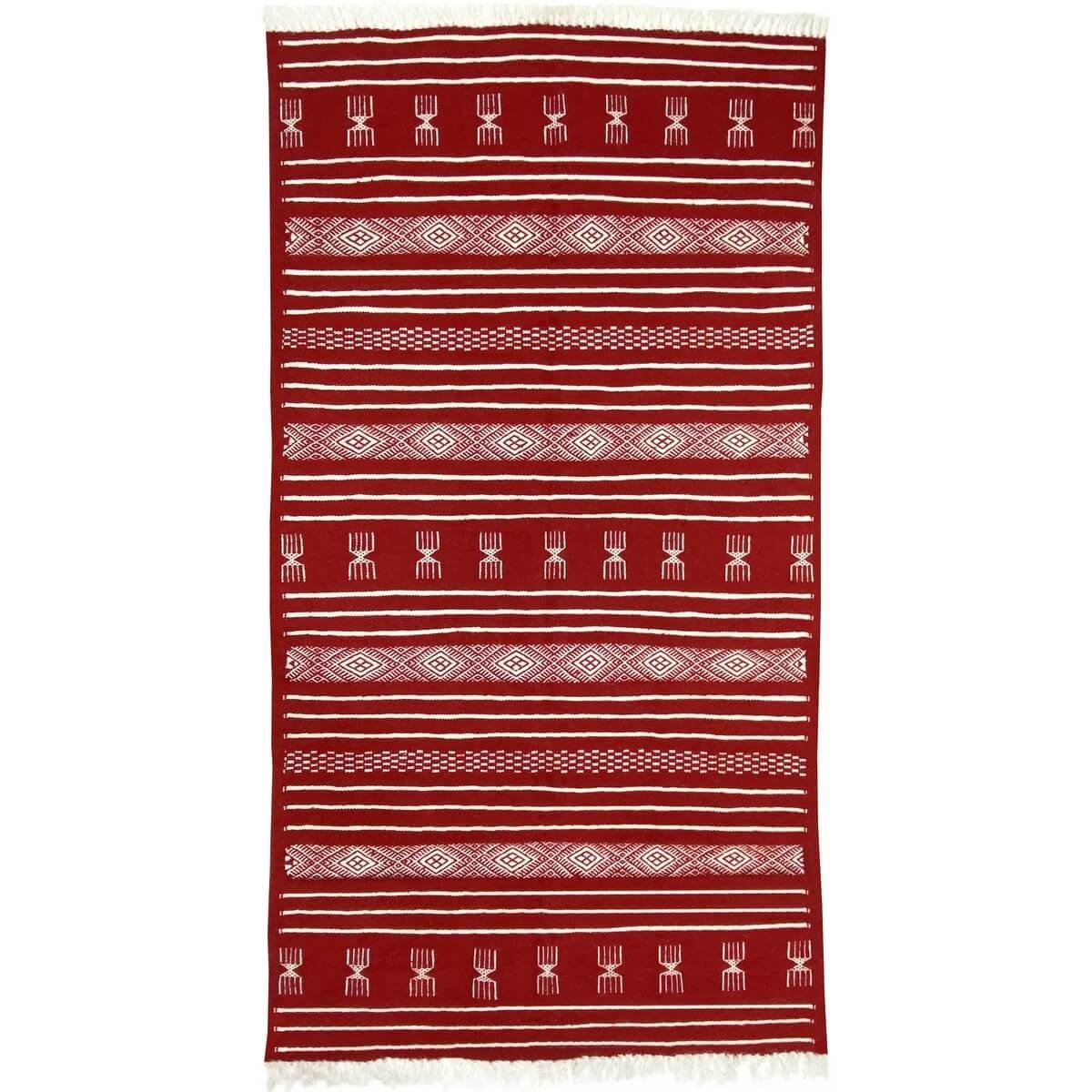 tappeto berbero Tappeto Kilim Kazrach 107x204 Rosso (Fatto a mano, Lana, Tunisia) Tappeto kilim tunisino, in stile marocchino. T