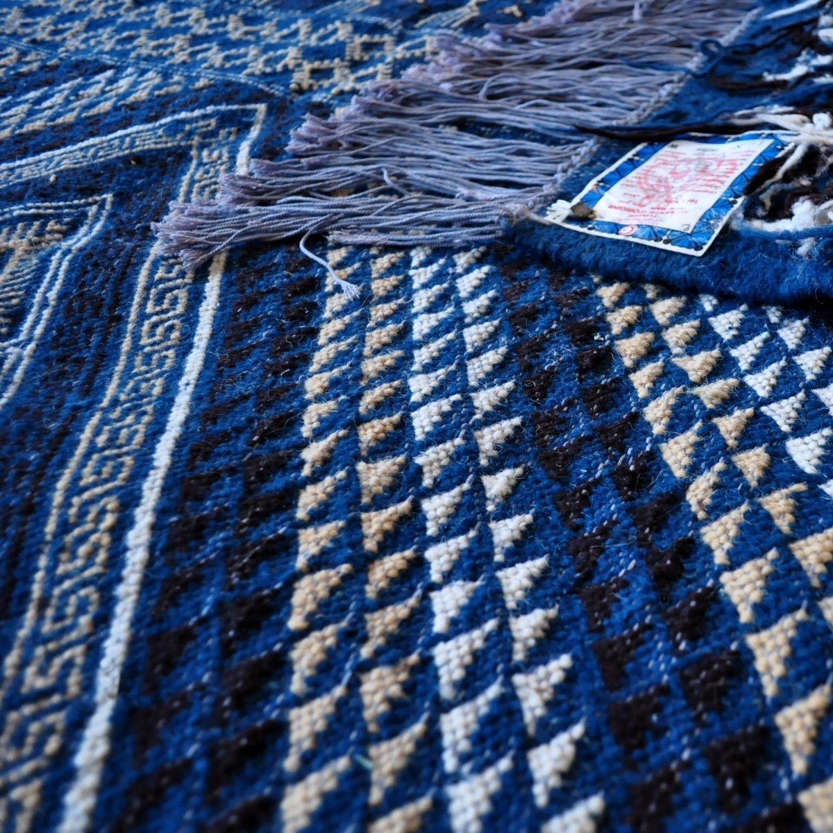 tappeto berbero Grande Tappeto Margoum Yamina 165x240 Blu (Fatto a mano, Lana, Tunisia) Tappeto margoum tunisino della città di 