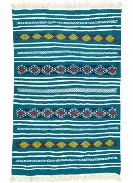 Tapis berbère Tapis Kilim Emder 107x140 Bleu turquoise /Jaune/Rouge (Tissé main, Laine) Tapis kilim tunisien style tapis marocai