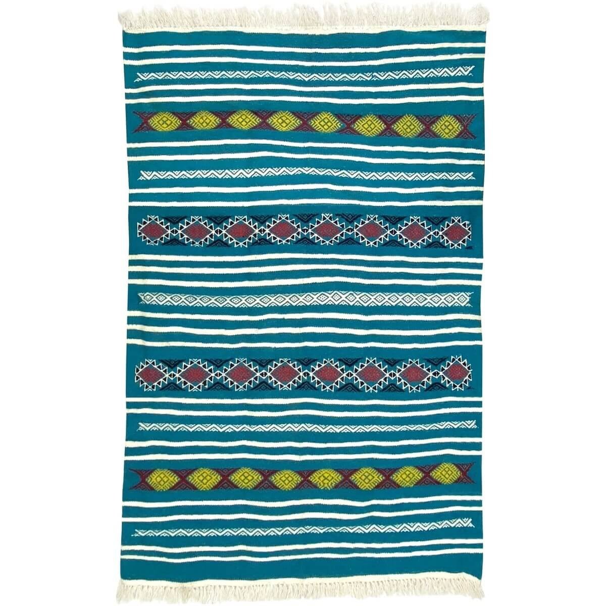 Tapete berbere Tapete Kilim Emder 107x140 Turquesa/Amarelo/Vermelho (Tecidos à mão, Lã) Tapete tunisiano kilim, estilo marroquin