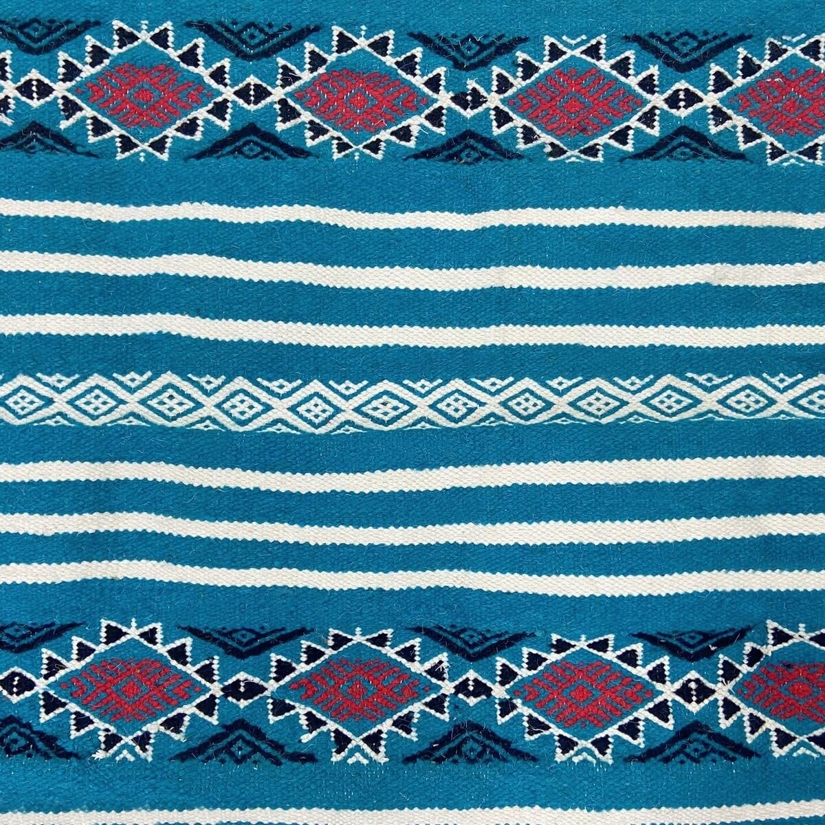 Berber Teppich Teppich Kelim Emder 107x140 Türkis/Gelb/Rot (Handgewebt, Wolle) Tunesischer Kelim-Teppich im marokkanischen Stil.