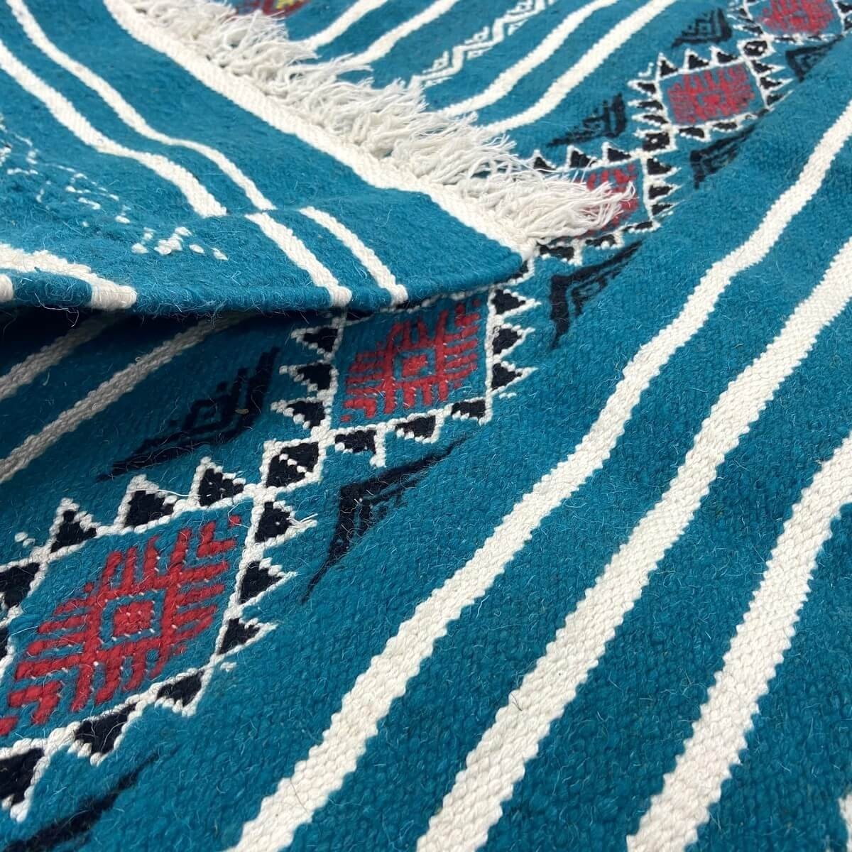 Tapis berbère Tapis Kilim Emder 107x140 Bleu turquoise /Jaune/Rouge (Tissé main, Laine) Tapis kilim tunisien style tapis marocai