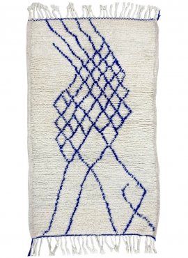 Berber carpet Rug Beni Ouarain Ikerri 80x125 cm White and Blue (Handmade, Wool, Morocco) Tunisian margoum rug from the city of K