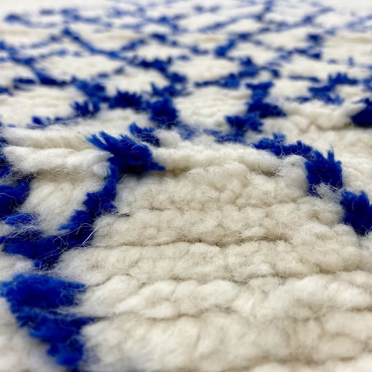 Berber carpet Rug Beni Ouarain Ikerri 80x125 cm White and Blue (Handmade, Wool, Morocco) Tunisian margoum rug from the city of K