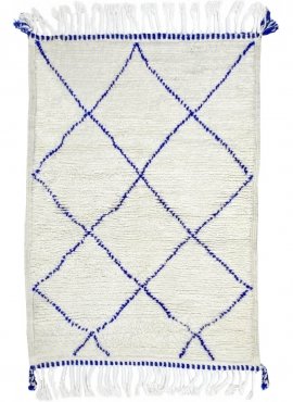 Berber carpet Rug Beni Ouarain Telha 85x125 cm White and Blue (Handmade, Wool, Morocco) Tunisian margoum rug from the city of Ka