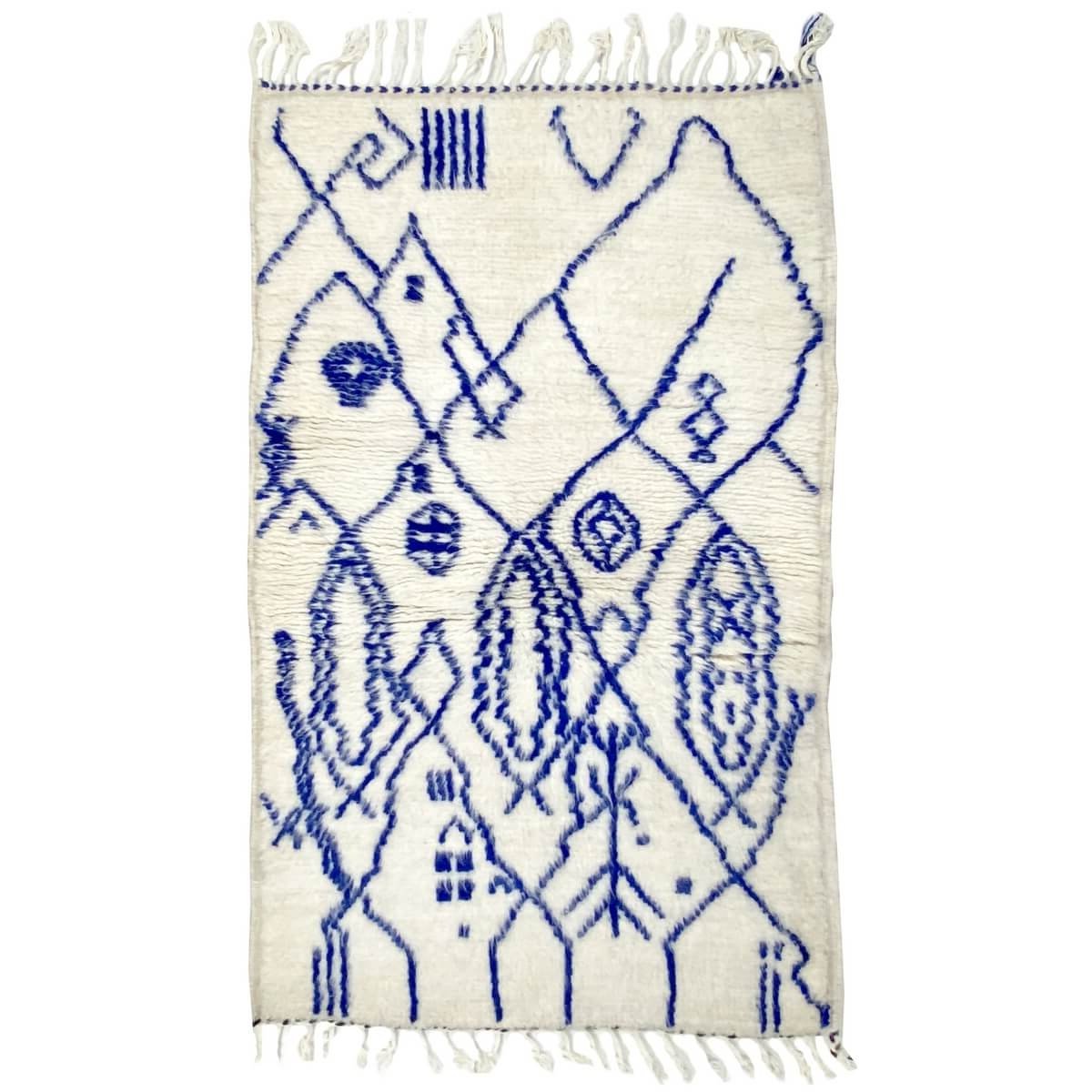 Berber carpet Rug Azilal Oukwes 80x135 cm White and Blue (Handmade, Wool, Morocco) Tunisian margoum rug from the city of Kairoua