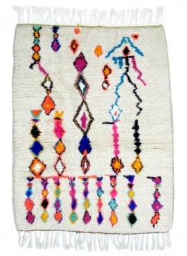 Berber Teppich Teppich Azilal Athas 120x150 cm Weiß/Mehrfarbig  (Handgefertigt, Wolle, Marokko) Tunesischer Margoum-Teppich aus 