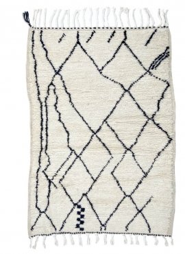 Berber carpet Rug Beni Ouarain Damellal 85x135 cm White and Black (Handmade, Wool, Morocco) Tunisian margoum rug from the city o