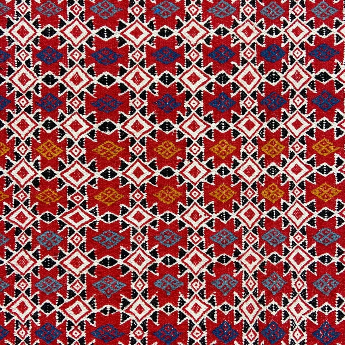 Berber Teppich Teppich Kelim Temellet 145x260 cm Rot/Mehrfarben (Handgewebt, Wolle) Tunesischer Kelim-Teppich im marokkanischen 