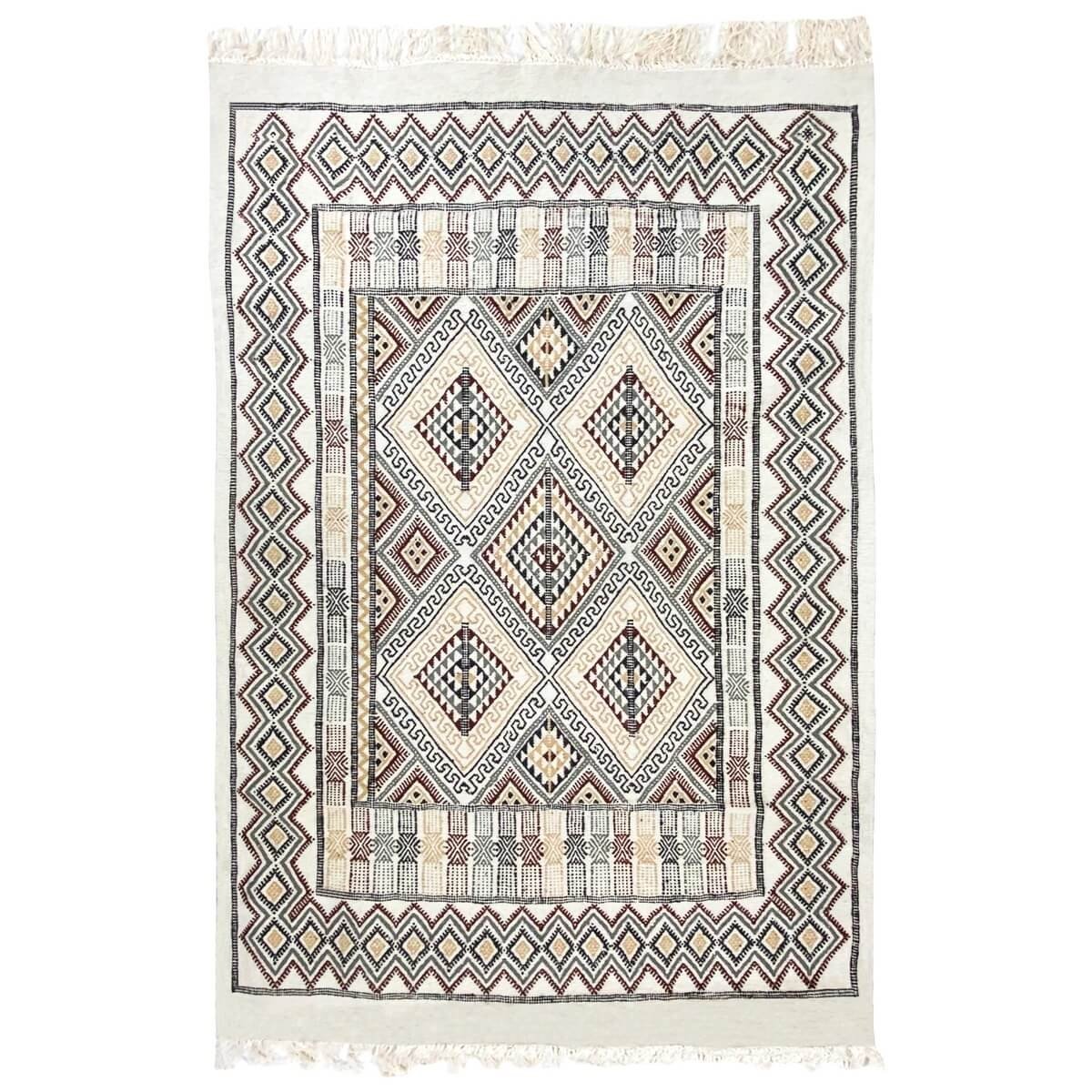 Berber Teppich Teppich Margoum Tezbekt 128x190 Weiß/Beige (Handgefertigt, Wolle, Tunesien) Tunesischer Margoum-Teppich aus der S
