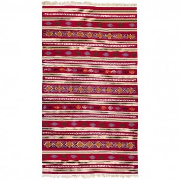 Berber Teppich Teppich Kelim Ifta 116x205 Rot/Orange (Handgewebt, Wolle, Tunesien) Tunesischer Kelim-Teppich im marokkanischen S