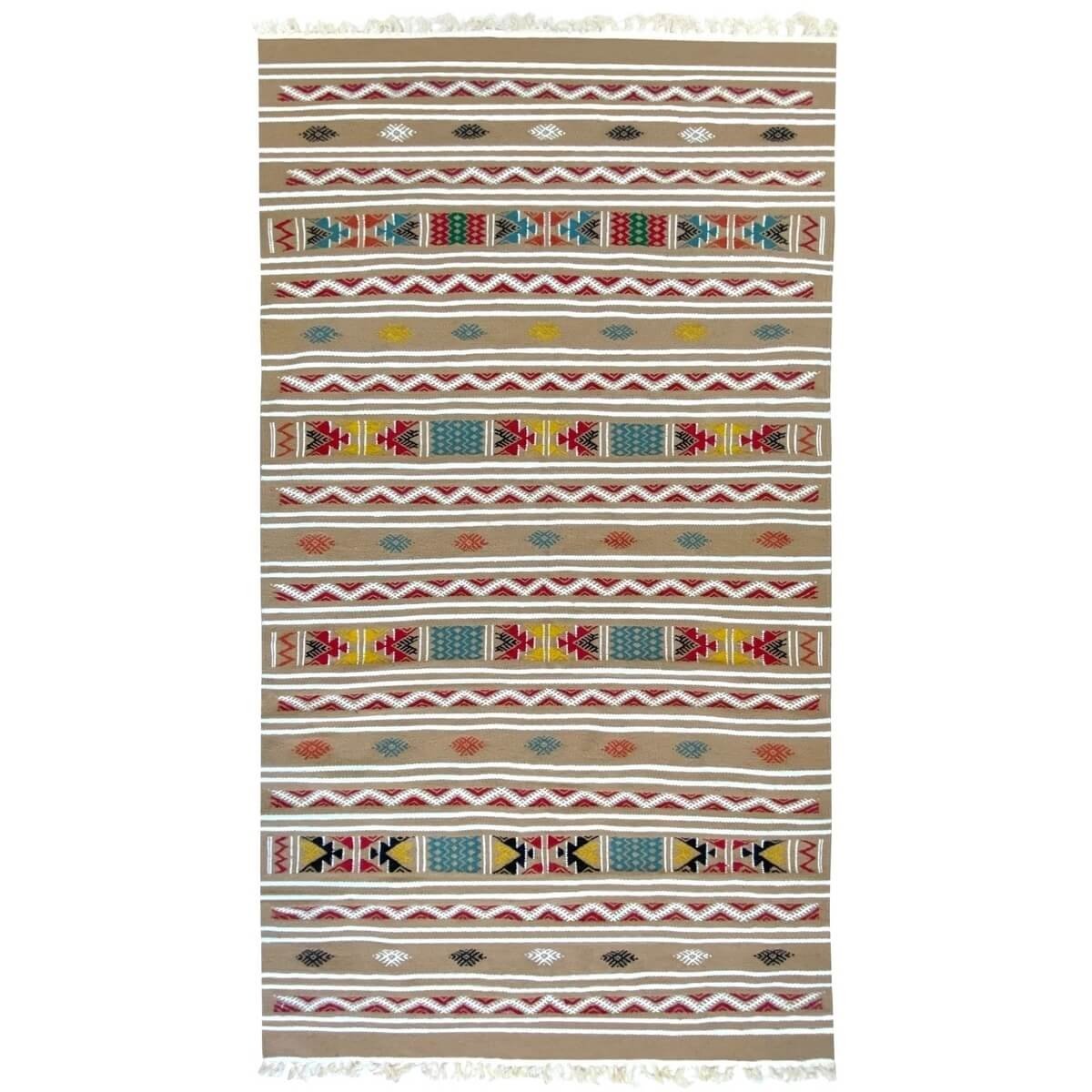 Berber carpet Rug Kilim Azel 115x215 Beige/Multicolour (Handmade, Wool) Tunisian Rug Kilim style Moroccan rug. Rectangular carpe