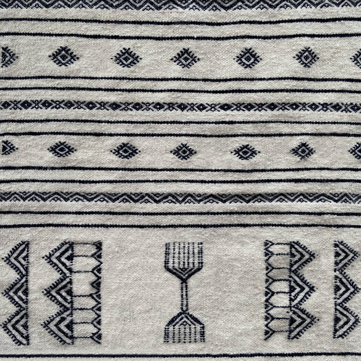 tappeto berbero Tappeto Kilim Abez 60x104 cm Bianco e Nero (Fatto a mano, Lana, Tunisia) Tappeto kilim tunisino, in stile marocc