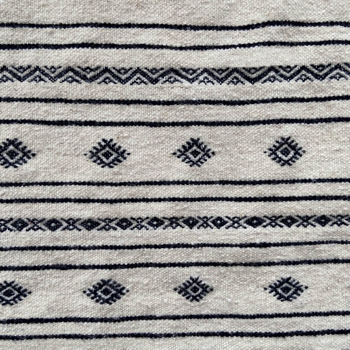 Berber tapijt Tapijt Kilim Abez 60x104 cm Zwart en Wit (Handgeweven, Wol, Tunesië) Tunesisch kilimdeken, Marokkaanse stijl. Rech