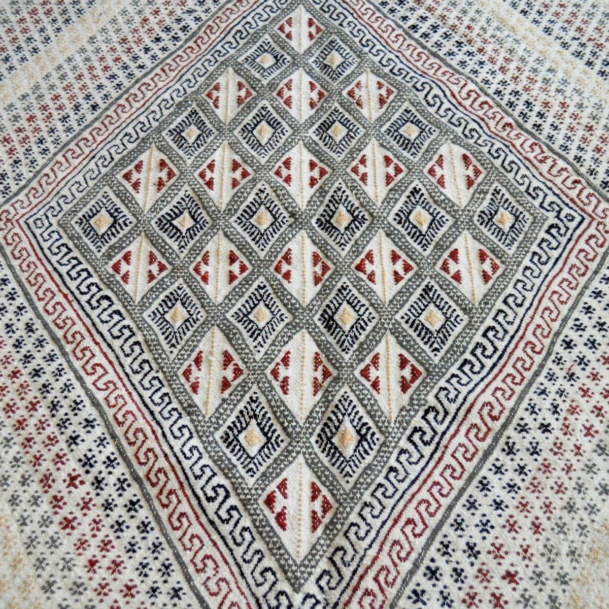 tappeto berbero Grande Tappeto Margoum Zarbia 205x300 Bianco (Fatto a mano, Lana, Tunisia) Tappeto margoum tunisino della città 