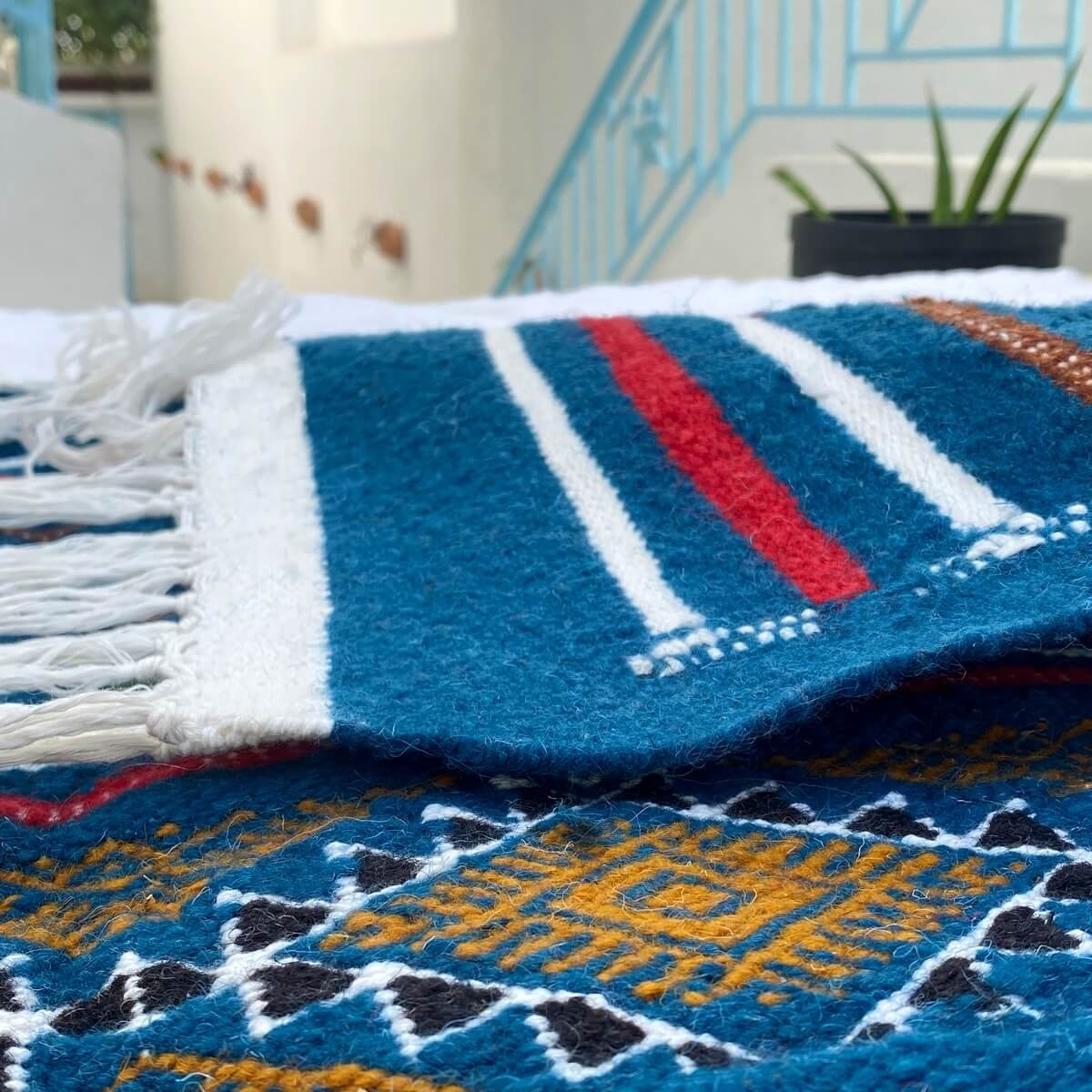 Berber Teppich Teppich Kelim Zorgati 165x245 Blau (Handgewebt, Wolle) Tunesischer Kelim-Teppich im marokkanischen Stil. Rechteck