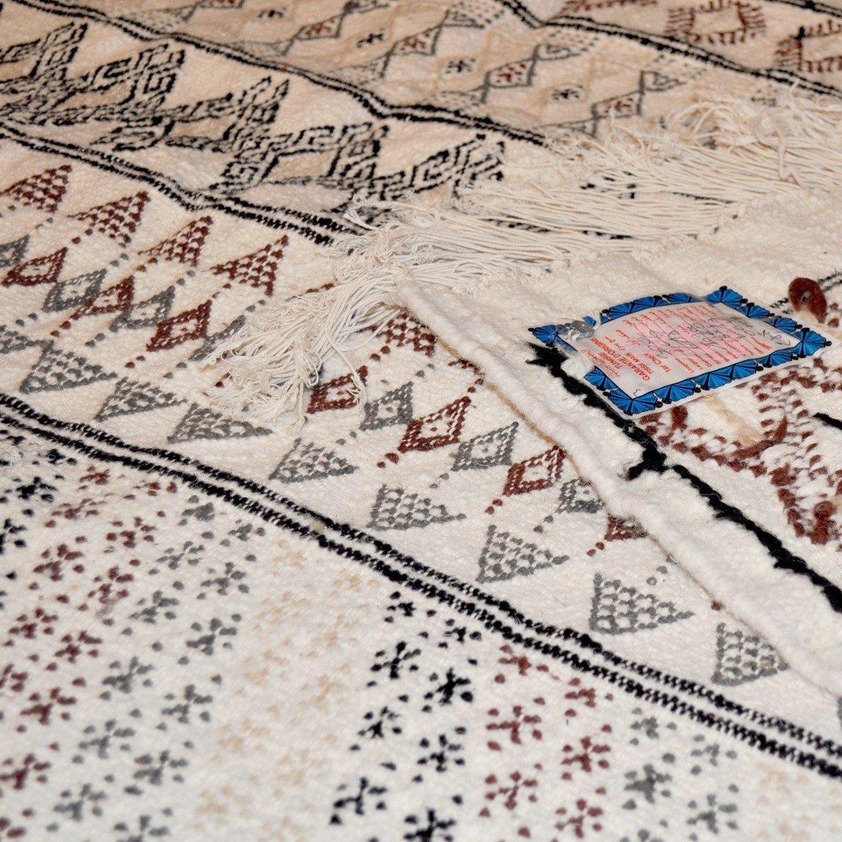 Berber Teppich Großer Teppich Margoum Zarbia 205x300 Weiß (Handgefertigt, Wolle, Tunesien) Tunesischer Margoum-Teppich aus der S