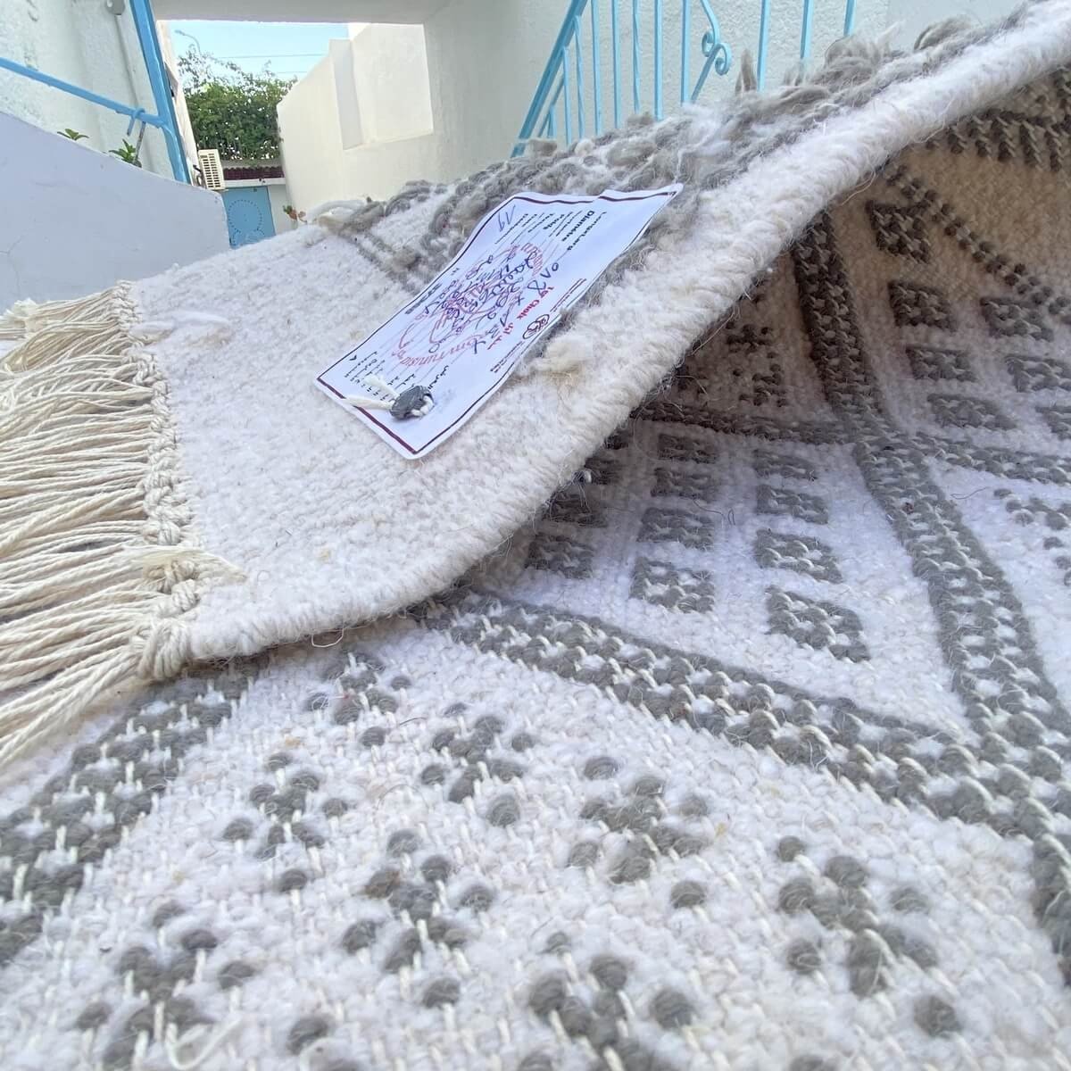 Berber Teppich Teppich Margoum Talis 135x220 Weiß/Grau (Handgefertigt, Wolle, Tunesien) Tunesischer Margoum-Teppich aus der Stad