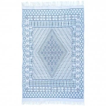 Berber carpet Large Rug Margoum Timouma 170x250 Blue/White (Handmade, Wool, Tunisia) 
