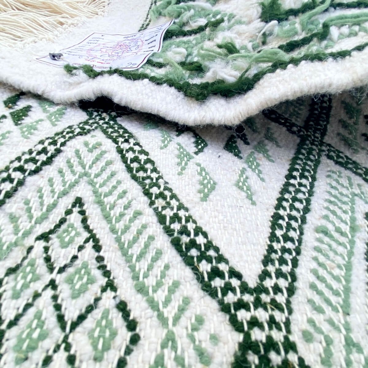 Berber carpet Rug Margoum Taksilit 160x250 Green/White (Handmade, Wool, Tunisia) Tunisian margoum rug from the city of Kairouan.