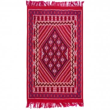 Berber carpet Rug Margoum Rahma 110x200 Red (Handmade, Wool) Tunisian margoum rug from the city of Kairouan. Rectangular living 