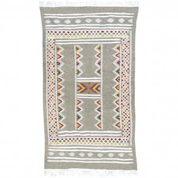 tappeto berbero Tappeto Kilim Alissa 110x190 Grigio/Multicolore (Fatto a mano, Lana) Tappeto kilim tunisino, in stile marocchino