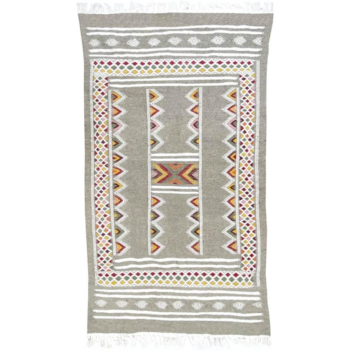 Berber tapijt Tapijt Kilim Alissa 110x190 Grijs/Veelkleurig (Handgeweven, Wol, Tunesië) Tunesisch kilimdeken, Marokkaanse stijl.