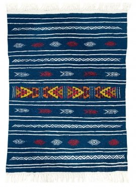 Tapete berbere Tapete Kilim Saghroun 70x95 Azul (Tecidos à mão, Lã) Tapete tunisiano kilim, estilo marroquino. Tapete retangular