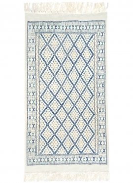 Berber Teppich Teppich Margoum Hajar 105x202 Blau/Weiß (Handgefertigt, Wolle, Tunesien) Tunesischer Margoum-Teppich aus der Stad