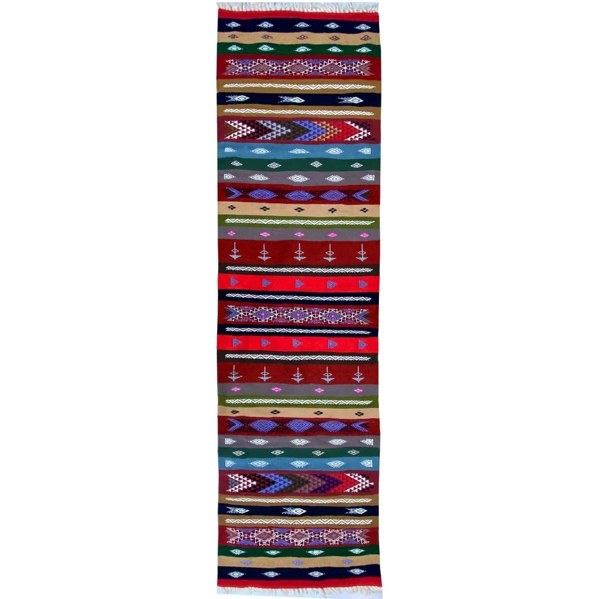 Berber carpet Rug Kilim long Fhal 70x255 Multicolour (Handmade, Wool) Tunisian Rug Kilim style Moroccan rug. Rectangular carpet 