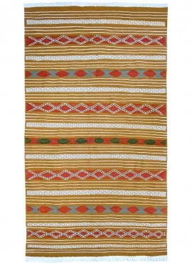 Berber tapijt Tapijt Kilim Jridi 96x193 Geel/Veelkleurig (Handgeweven, Wol, Tunesië) Tunesisch kilimdeken, Marokkaanse stijl. Re